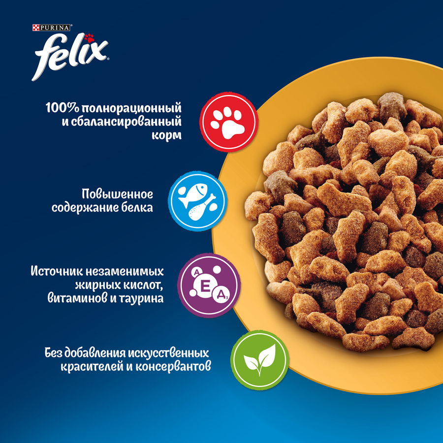 Корм сухой для взрослых кошек FELIX Мясное объедение&nbsp;с&nbsp;курицей, 200г, превью