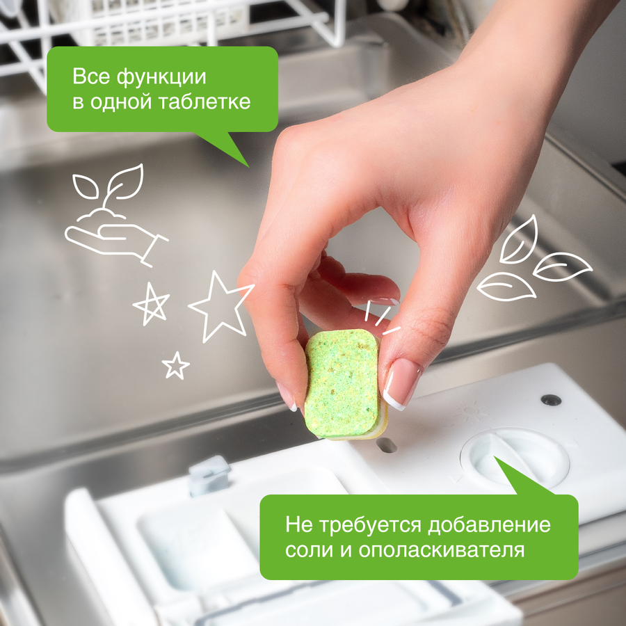 Таблетки для посудомоечной машины SYNERGETIC биоразлагаемые бесфосфатные, 55шт, превью