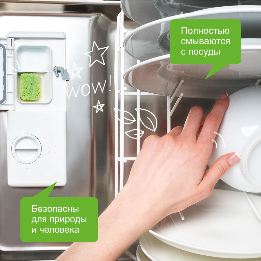 Таблетки для посудомоечной машины SYNERGETIC биоразлагаемые бесфосфатные, 55шт, превью