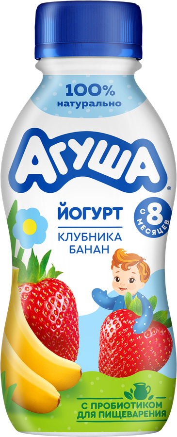 Йогурт питьевой детский АГУША Клубника, банан 2,7%, с 8 месяцев, без змж, 180г, превью
