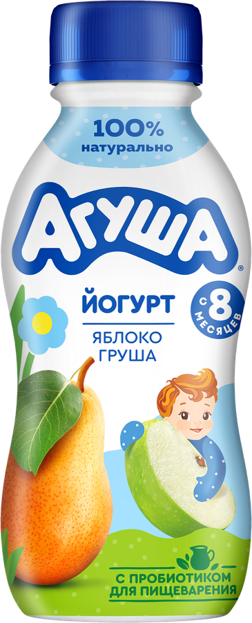 Йогурт питьевой детский АГУША Яблоко, груша 2,7%, с 8 месяцев, без змж, 180г, предпросмотр