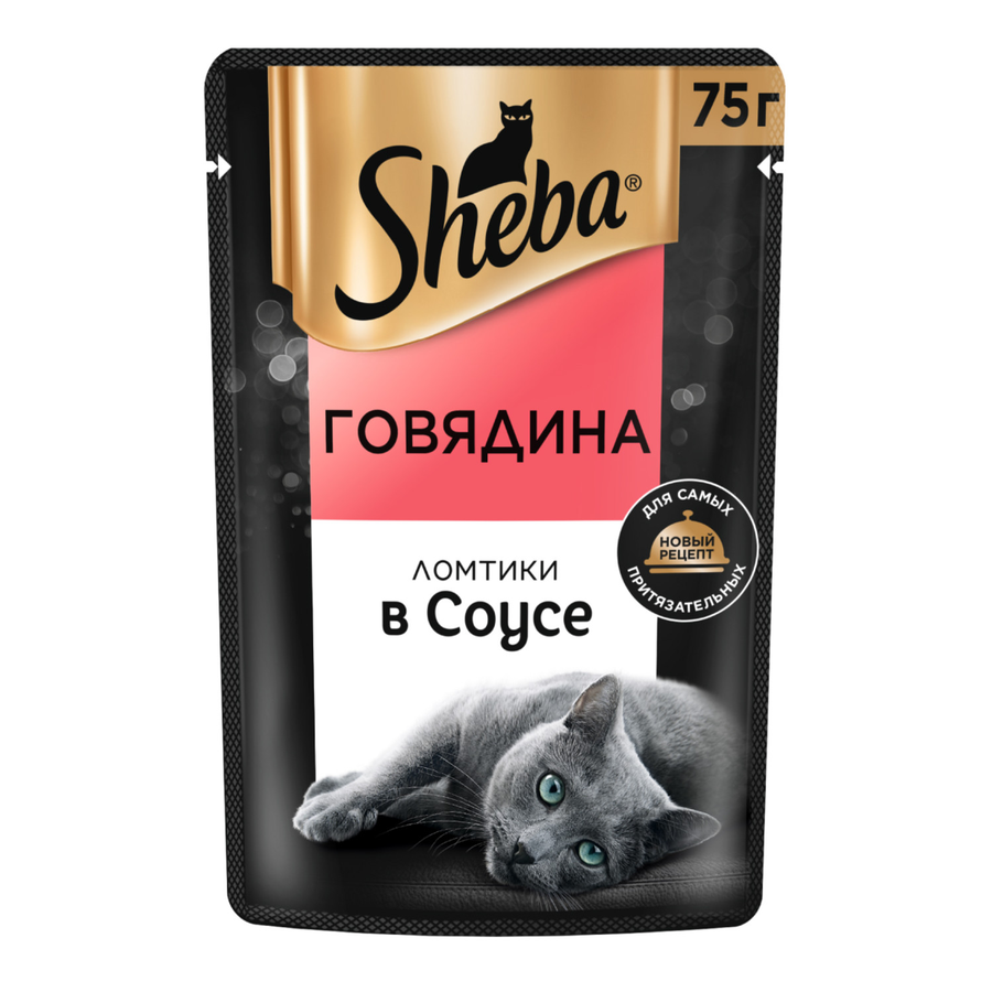 Корм консервированный для взрослых кошек SHEBA ломтики в соусе с говядиной, 75г, превью
