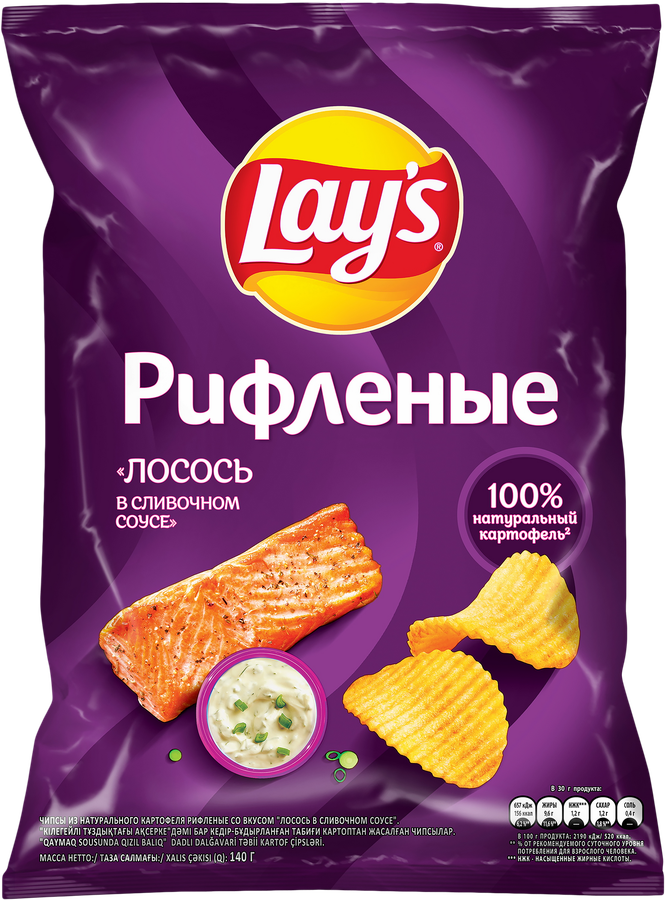 Чипсы картофельные LAY'S Рифленые Сливочный лосось, 140г, превью
