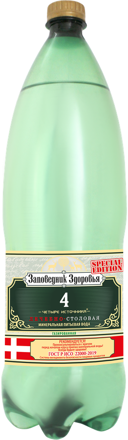 Вода минеральная ЗАПОВЕДНИК ЗДОРОВЬЯ №4 лечебно-столовая газированная, 1.5л, превью