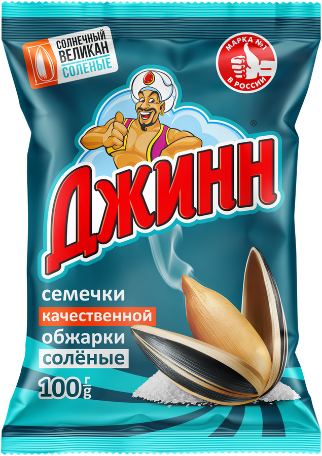 Семечки подсолнечные ДЖИНН Солнечный великан, обжаренные соленые, 100г, превью