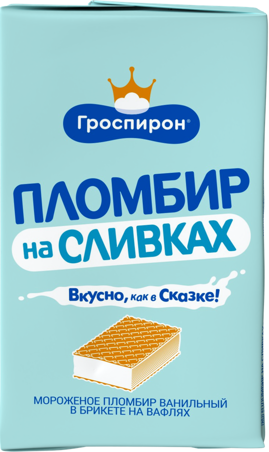 Мороженое ГРОСПИРОН Пломбир на сливках 15%, без змж, сэндвич, 90г, предпросмотр