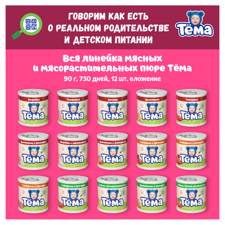 Пюре мясо-растительное ТЕМА Говядина с кабачками и рисом, с 6 месяцев, 90г, превью