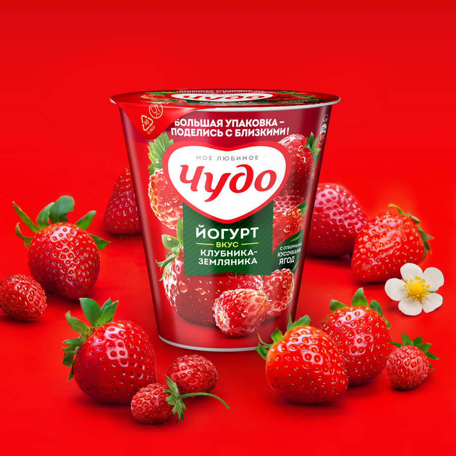 Йогурт ЧУДО Клубника, земляника 2%, без змж, 290г, предпросмотр