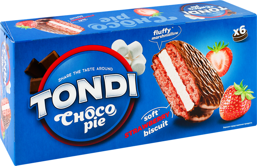 Печенье TONDI Choco Pie клубничное, глазированное, 180г, предпросмотр