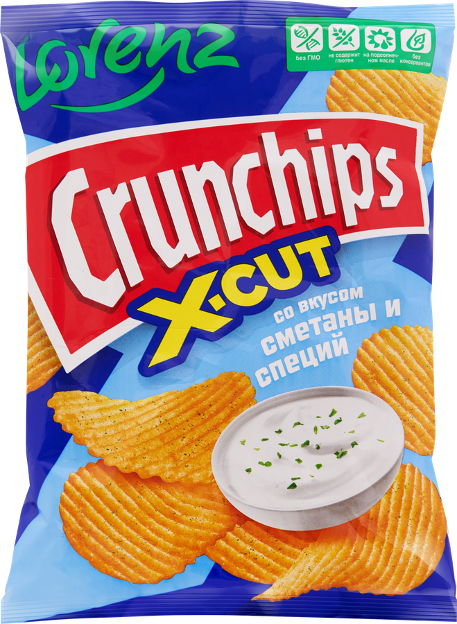 Чипсы картофельные LORENZ Crunchips X-Cut рифленые, со вкусом сметаны и специй, 70г, предпросмотр