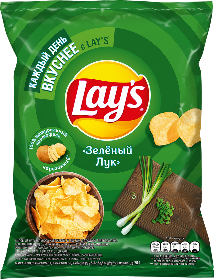 Чипсы картофельные LAY'S со вкусом молодого зеленого лука, 70г, превью