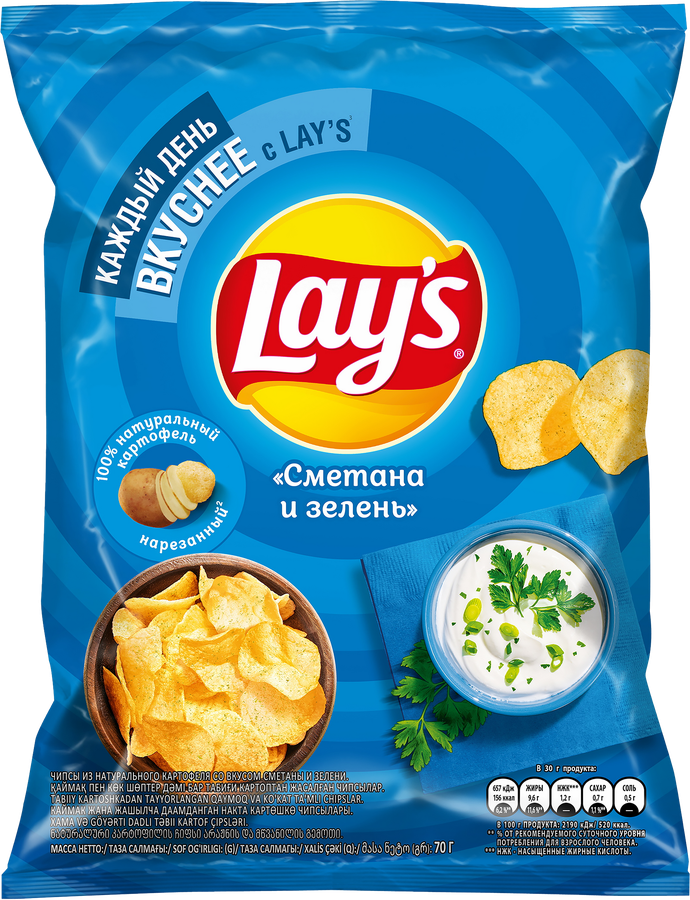 Чипсы картофельные LAY'S со вкусом сметаны и зелени, 70г, предпросмотр