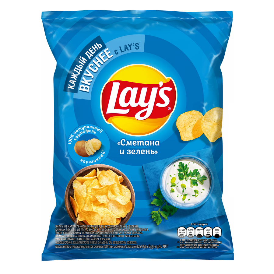 Чипсы картофельные LAY'S со вкусом сметаны и зелени, 70г, превью