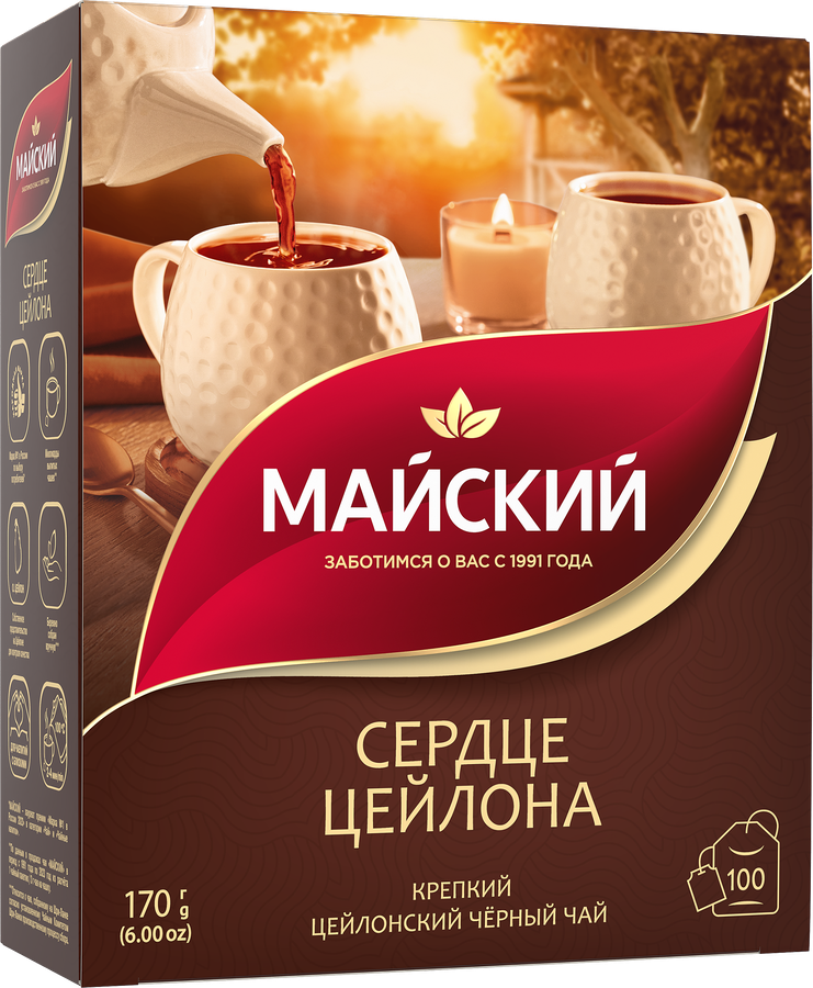 Чай черный МАЙСКИЙ Сердце цейлона цейлонский, листовой, 100пак, предпросмотр