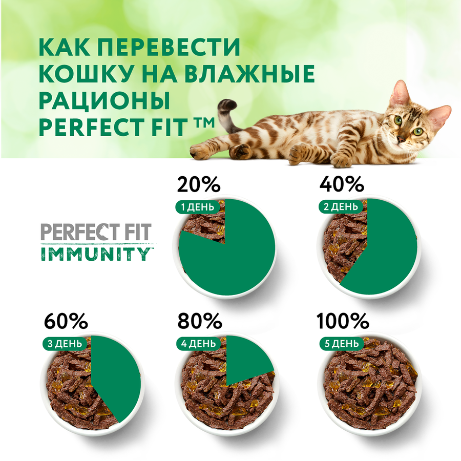 Корм консервированный для взрослых кошек PERFECT FIT Иммунитет с говядиной в желе с добавлением льна, 75г, превью