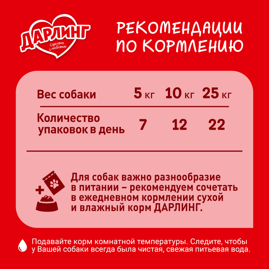 Корм влажный для взрослых собак ДАРЛИНГ Кусочки с телятиной в подливе, 75г, предпросмотр