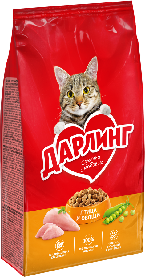 Корм сухой для взрослых кошек ДАРЛИНГ с птицей и добавлением овощей, 760г, превью