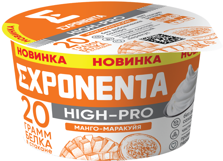 Продукт высокобелковый кисломолочный EXPONENTA High-Pro Манго, маракуйя, без змж, 160г, превью