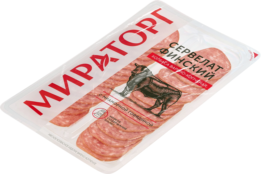 Колбаса копчено-вареная МИРАТОРГ Сервелат Финский, нарезка, 100г, предпросмотр