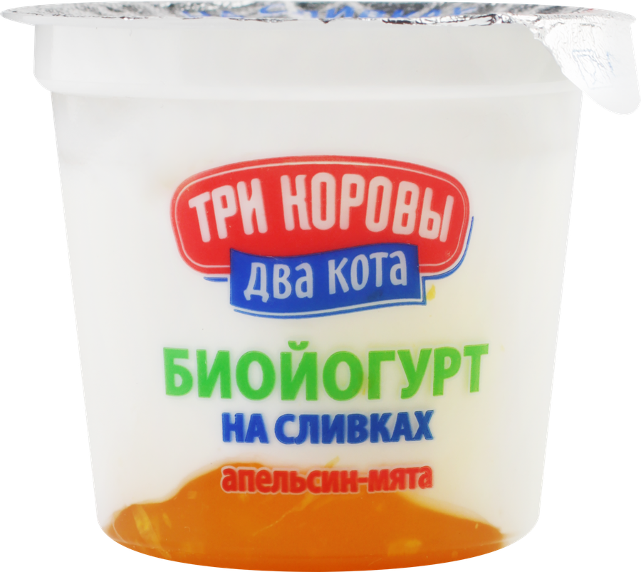 Биойогурт ТРИ КОРОВЫ ДВА КОТА с апельсином и мятой 6%, без змж, 125г, предпросмотр