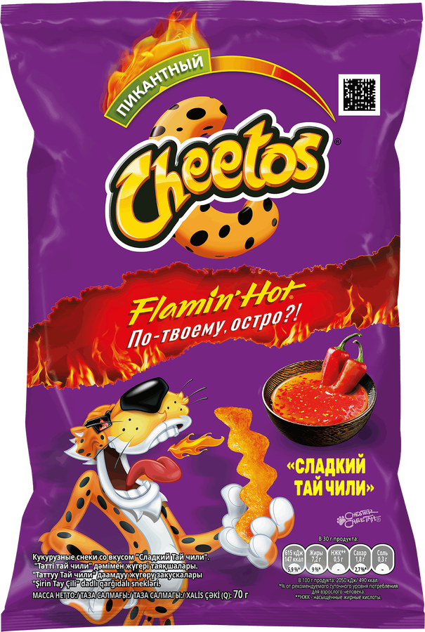 Снеки кукурузные CHEETOS со вкусом сладкий Тай чили, 70г, превью