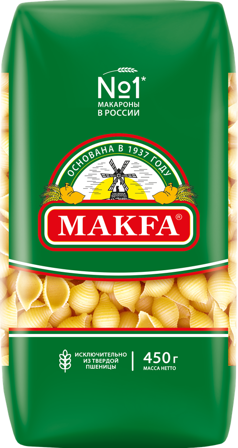 Макароны MAKFA Ракушки, 450г, предпросмотр