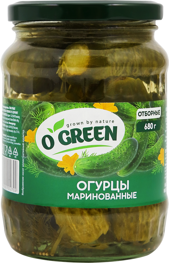 Огурцы маринованные O`GREEN 6–9см, с/б 680г., превью