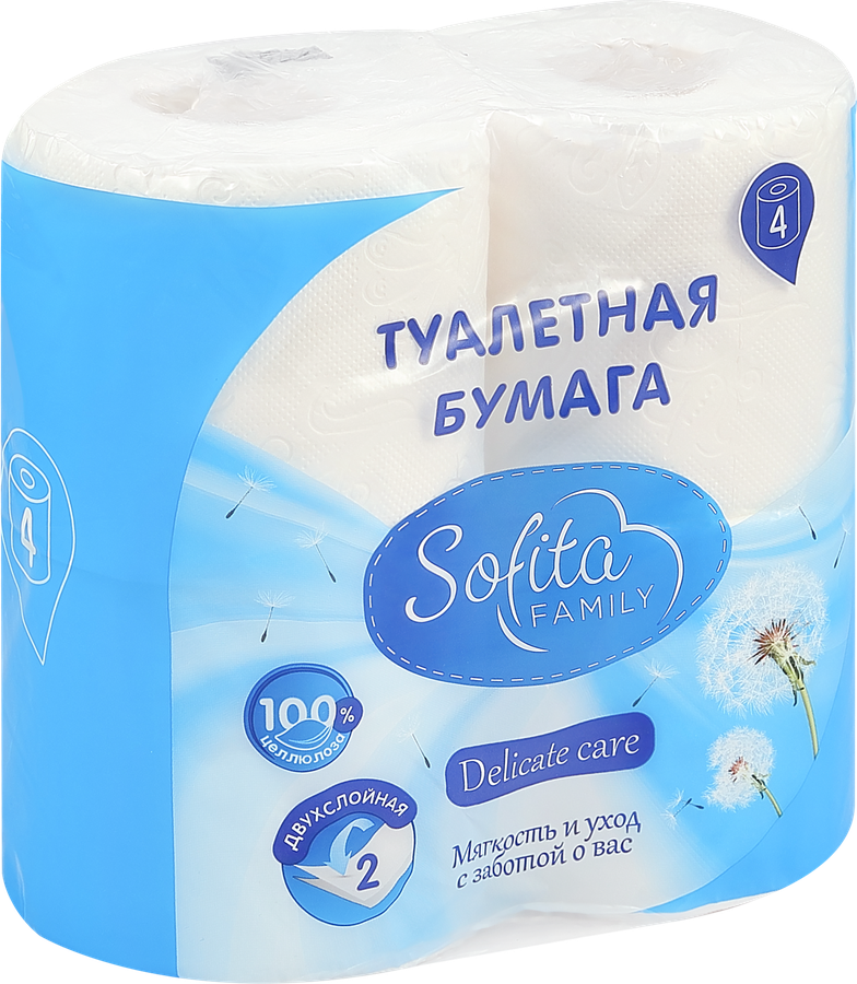 Бумага туалетная SOFITA 2-слоя, 4шт, превью