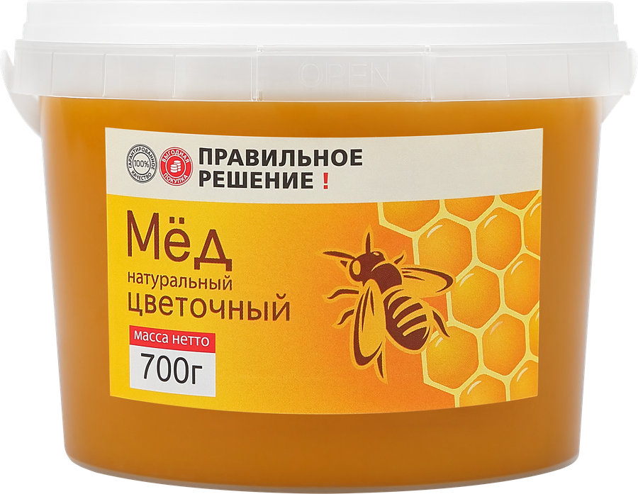 Мед натуральный ПРАВИЛЬНОЕ РЕШЕНИЕ Цветочный, 700г, превью