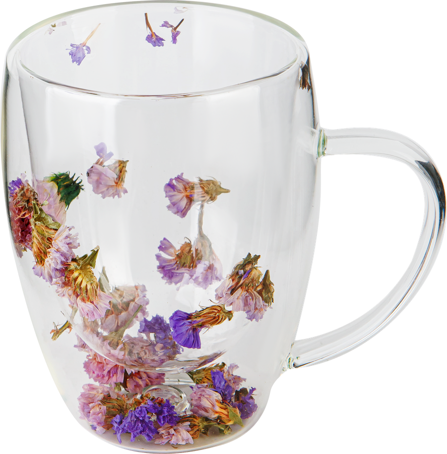 Кружка DOMIANI Home and living с цветами, стеклянная с двойными стенками, Арт. 230626, превью