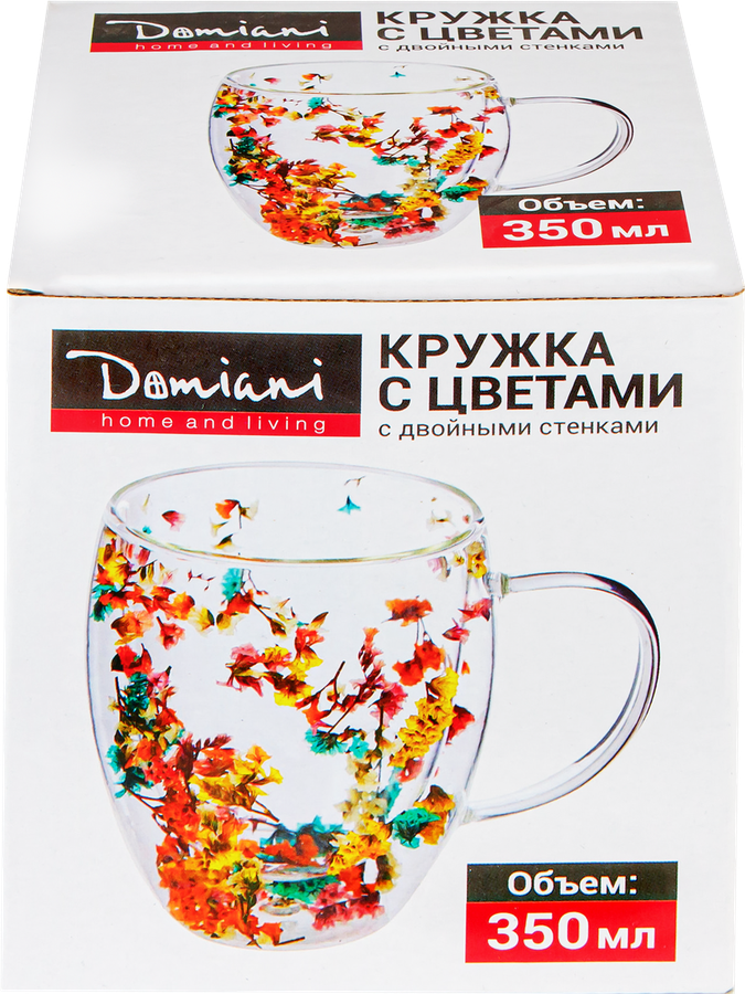 Кружка DOMIANI Home and living с цветами, стеклянная с двойными стенками, Арт. 230626, превью