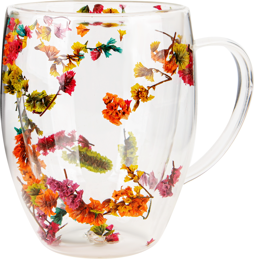 Кружка DOMIANI Home and living с цветами, стеклянная с двойными стенками, Арт. 230626, предпросмотр