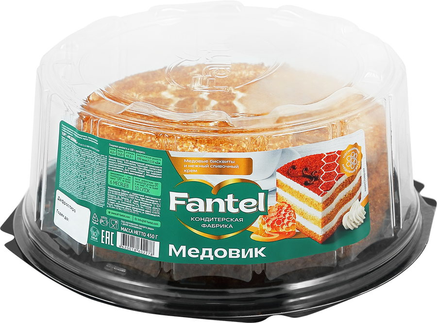 Торт бисквитный ФАНТЭЛЬ Медовик, 450г, предпросмотр