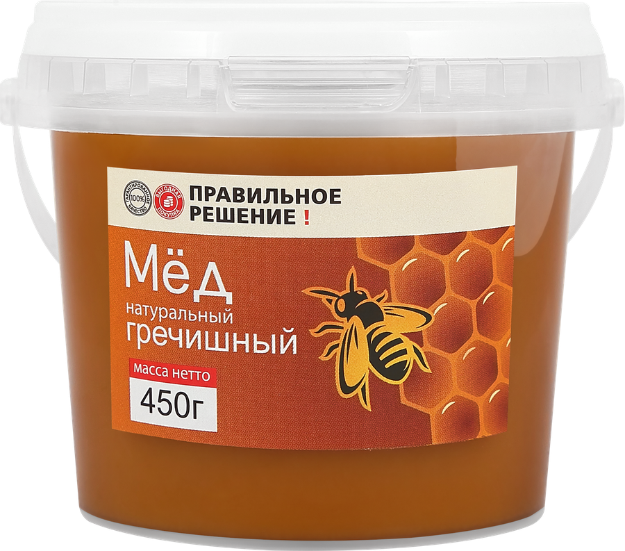 Мед натуральный ПРАВИЛЬНОЕ РЕШЕНИЕ Гречишный, 450г, превью
