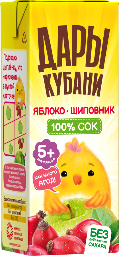 Сок фруктово-ягодный ДАРЫ КУБАНИ Яблоко и шиповник, с 5 месяцев, 200мл, предпросмотр