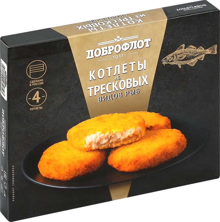 Котлеты тресковые ДОБРОФЛОТ в панировке, 340г, превью