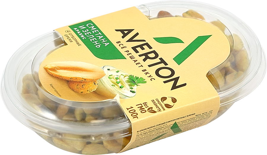 Арахис AVERTON жареный соленый со вкусом сметана с зеленью, 100г, превью