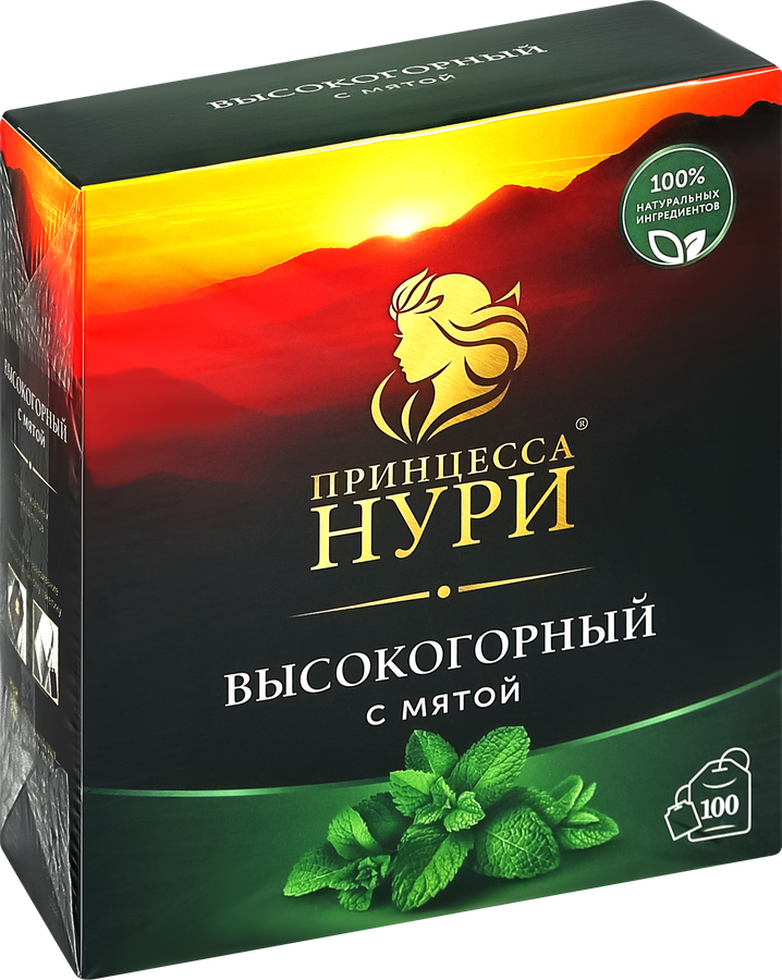 Чай черный ПРИНЦЕССА НУРИ Высокогорный с мятой, 100пак, предпросмотр