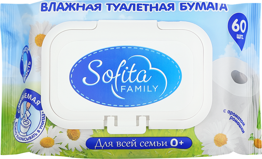 Бумага туалетная влажная SOFITA, 60шт, вид