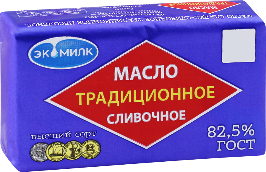 Масло сладкосливочное ЭКОМИЛК Традиционное 82,5%, без змж, 160г, превью