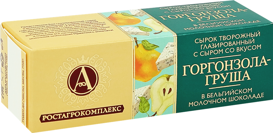 Сырок творожный глазированный А.РОСТАГРОКОМПЛЕКС с сыром Горгонзола и груша в молочном шоколаде 24%, без змж, 50г, предпросмотр