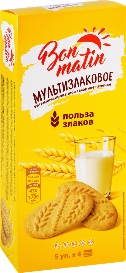 Печенье сахарное BON MATIN мультизлаковое, 225г, предпросмотр