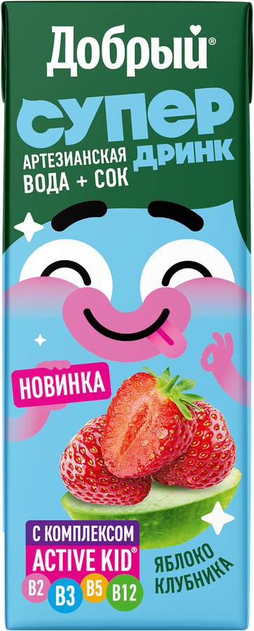 Напиток сокосодержащий ДОБРЫЙ Active kid Яблоко, клубника, 0.2л, предпросмотр