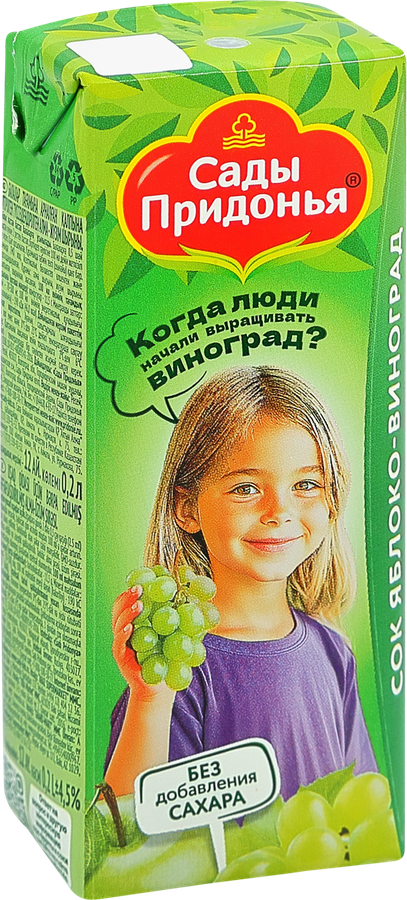 Сок САДЫ ПРИДОНЬЯ Яблоко и виноград, с 6 месяцев, 200мл, превью