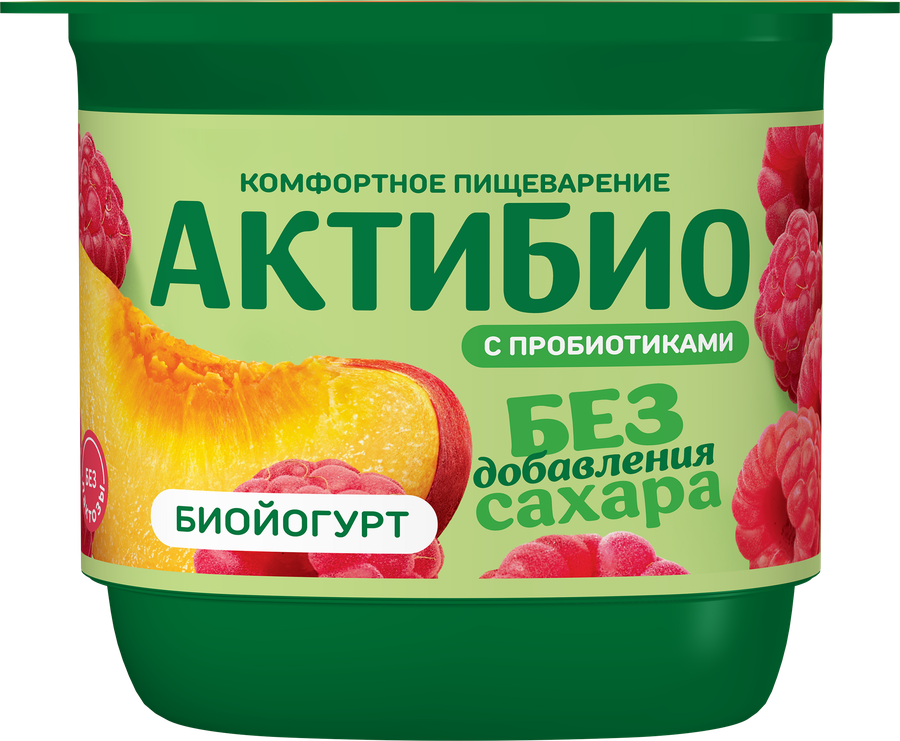 Йогурт АКТИБИО с персиком и малиной, без сахара 3% без змж, 130г, предпросмотр