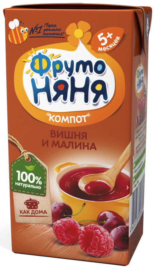 Компот ФРУТОНЯНЯ Вишня и малина неосветленный, с 5 месяцев, 200мл, предпросмотр