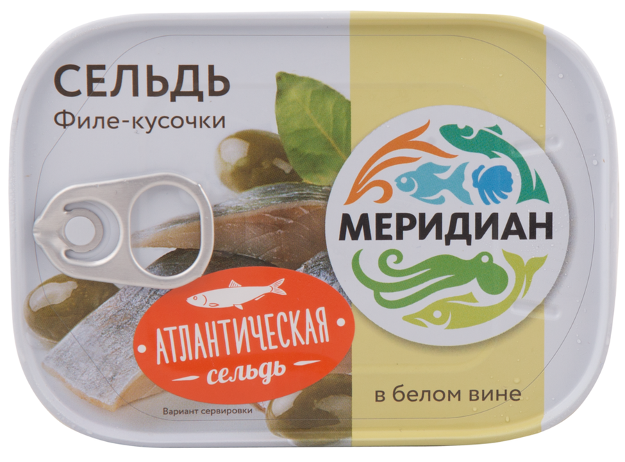 Сельдь МЕРИДИАН Дингли филе-кусочки в белом вине, 115г, превью