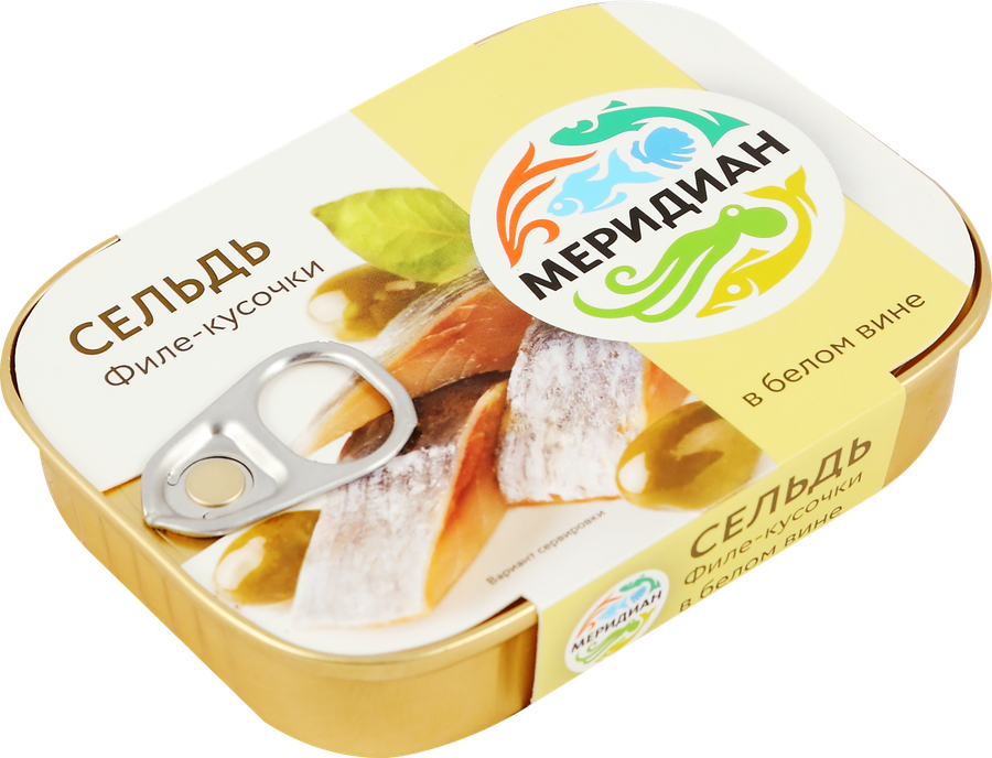 Сельдь МЕРИДИАН Дингли филе-кусочки в белом вине, 115г, превью