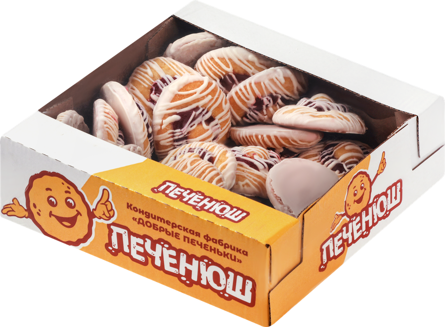 Печенье бисквитное ДОБРЫЕ ПЕЧЕНЬКИ в белой глазури с вишневой начинкой, 400г, предпросмотр