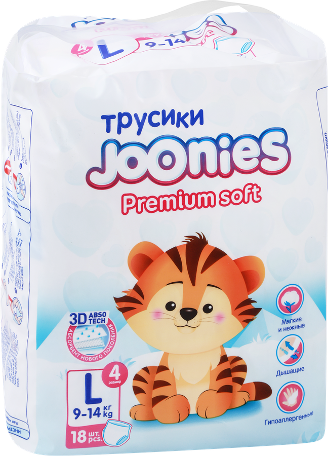 Подгузники-трусики JOONIES Premium Soft L 9–14кг, 18шт, превью